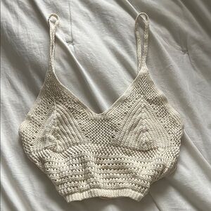 Cream Crochet Knit Tank Top